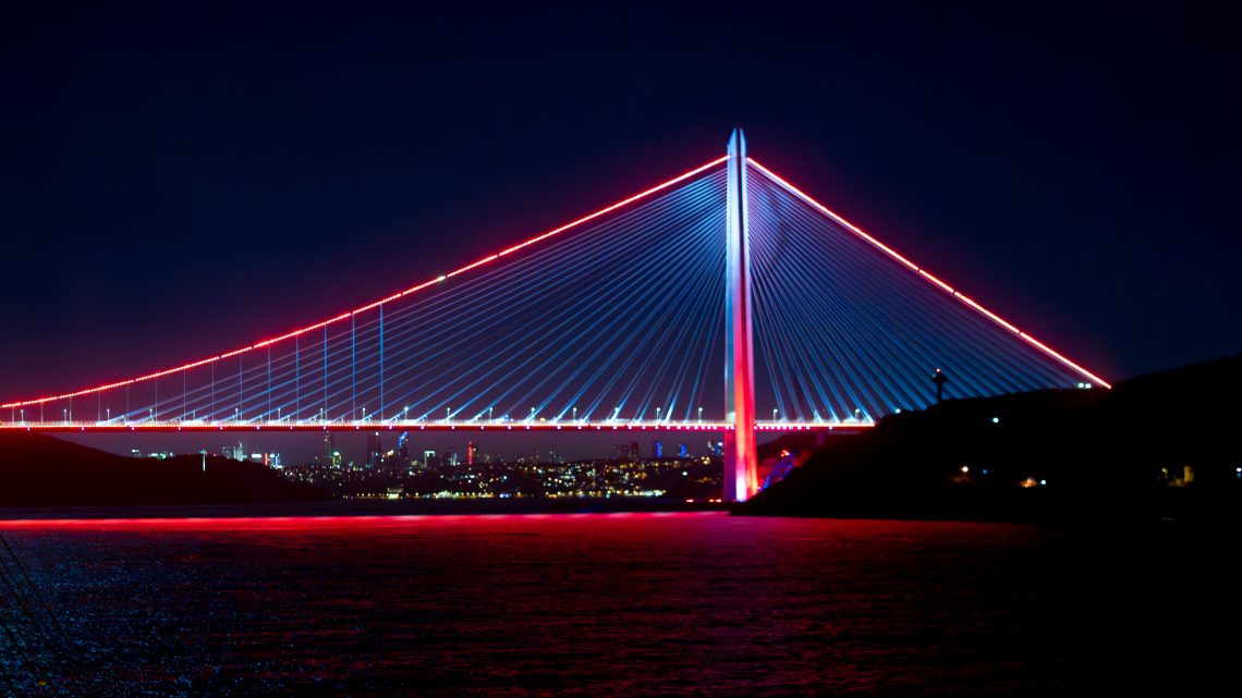 Bridge over Bosphorus strait during night time. Product